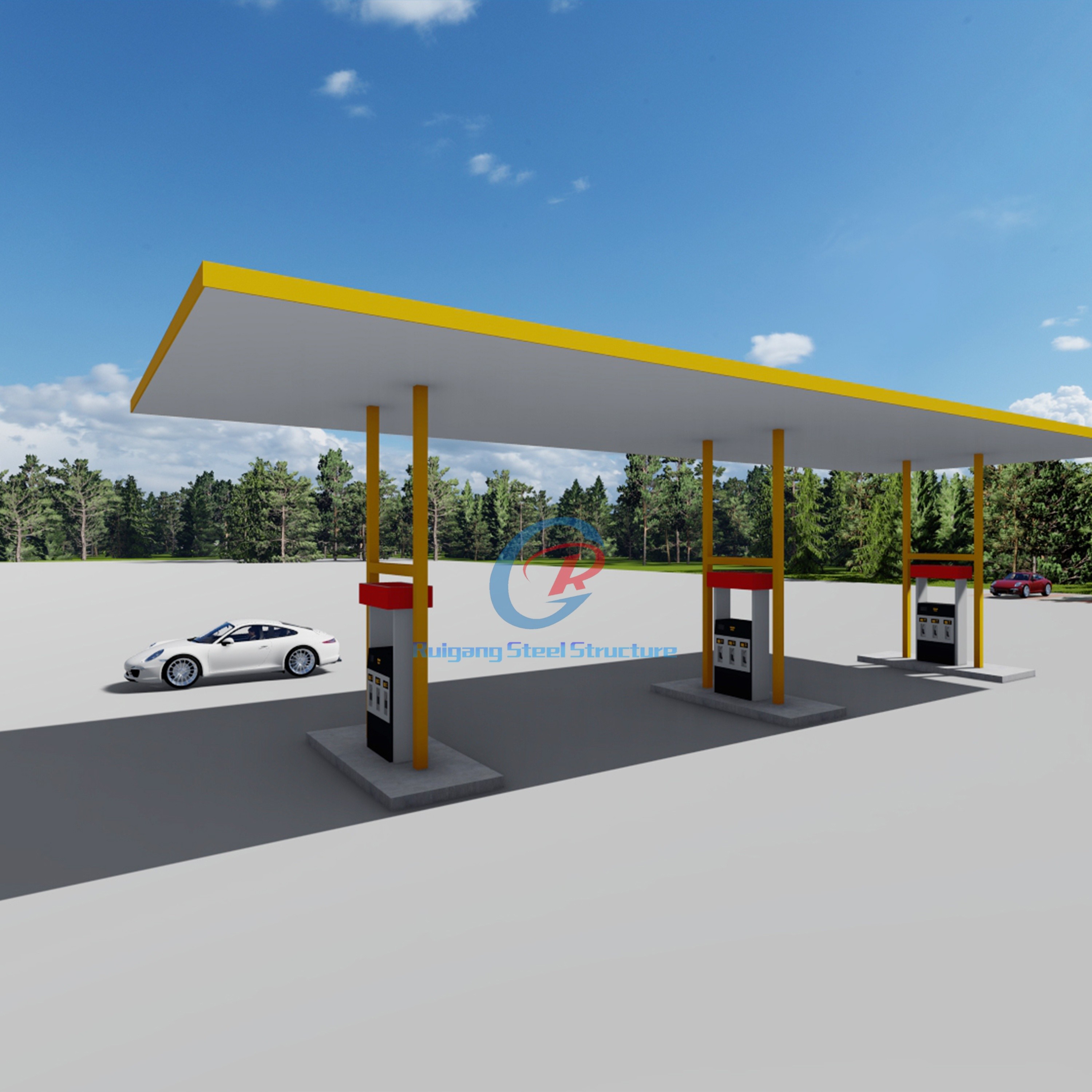 Fireproof Steel Space Frame Structure Building , Gas Station Steel Structure Building