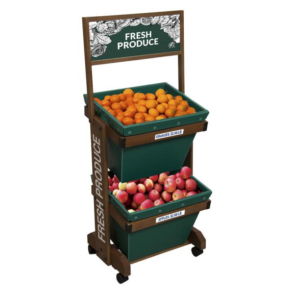 2 Layers Display Vegetable Rack For Shop Wooden Fruit Display Stand With