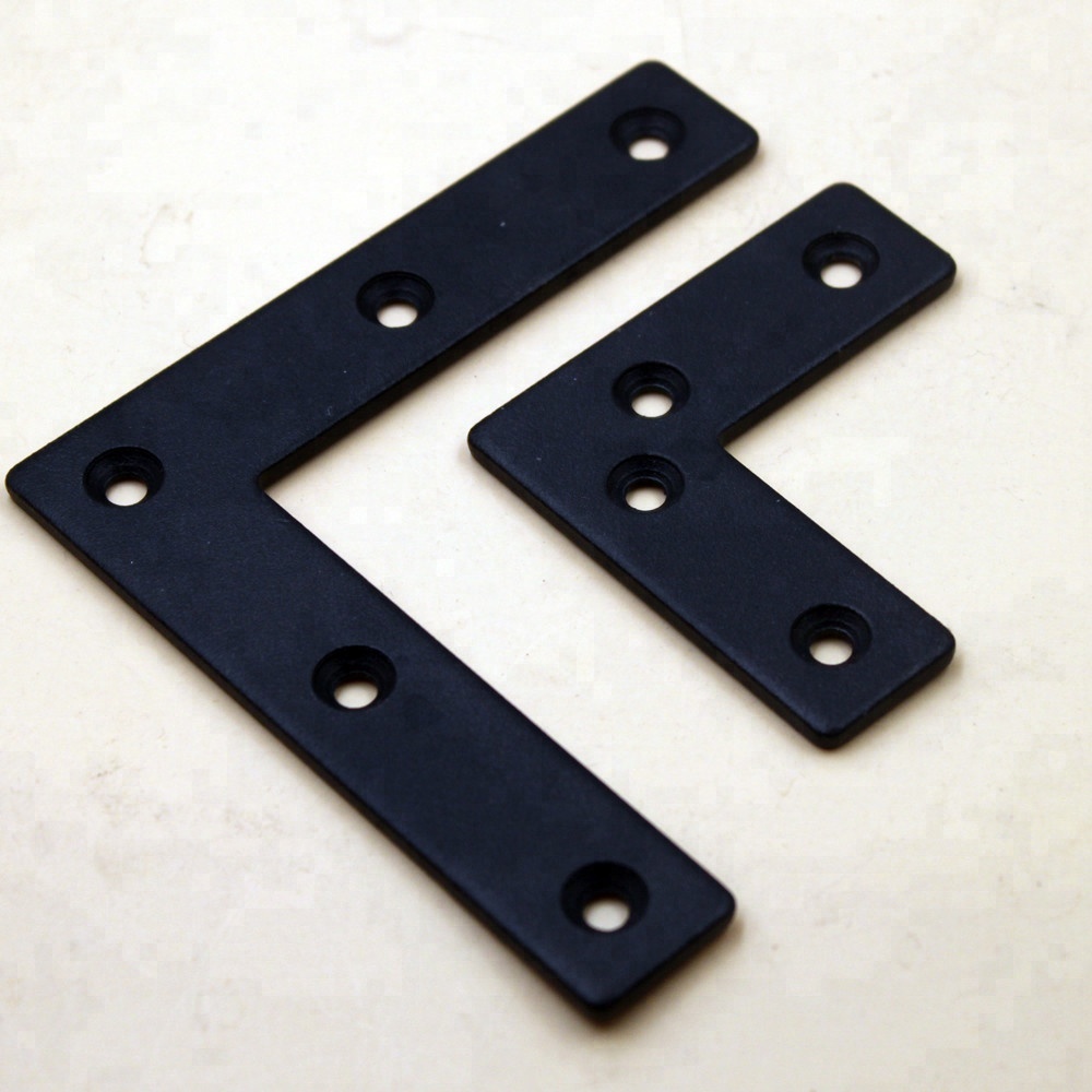 ISO9001 Rohs CE Stamping Parts Black Metal L Flat Shape Mounting Bracket for Furniture