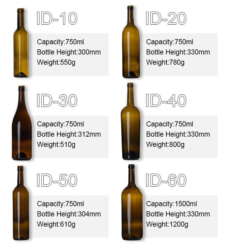 Wholesale 500ml 700ml 750ml 75cl Glass Wine Bottles with Caps