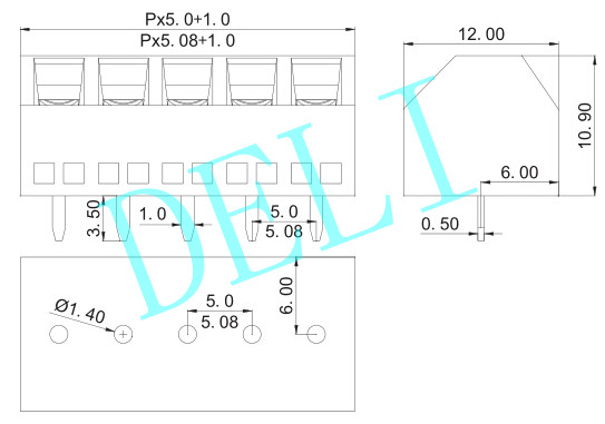 DL127S-XX-5.0/5.08mm 2 pins pcb screw terminal block connectors 300v