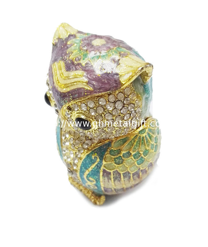 Bird owl metal jewelry box for jewelry wholesales owl jeweled enamel trinket box