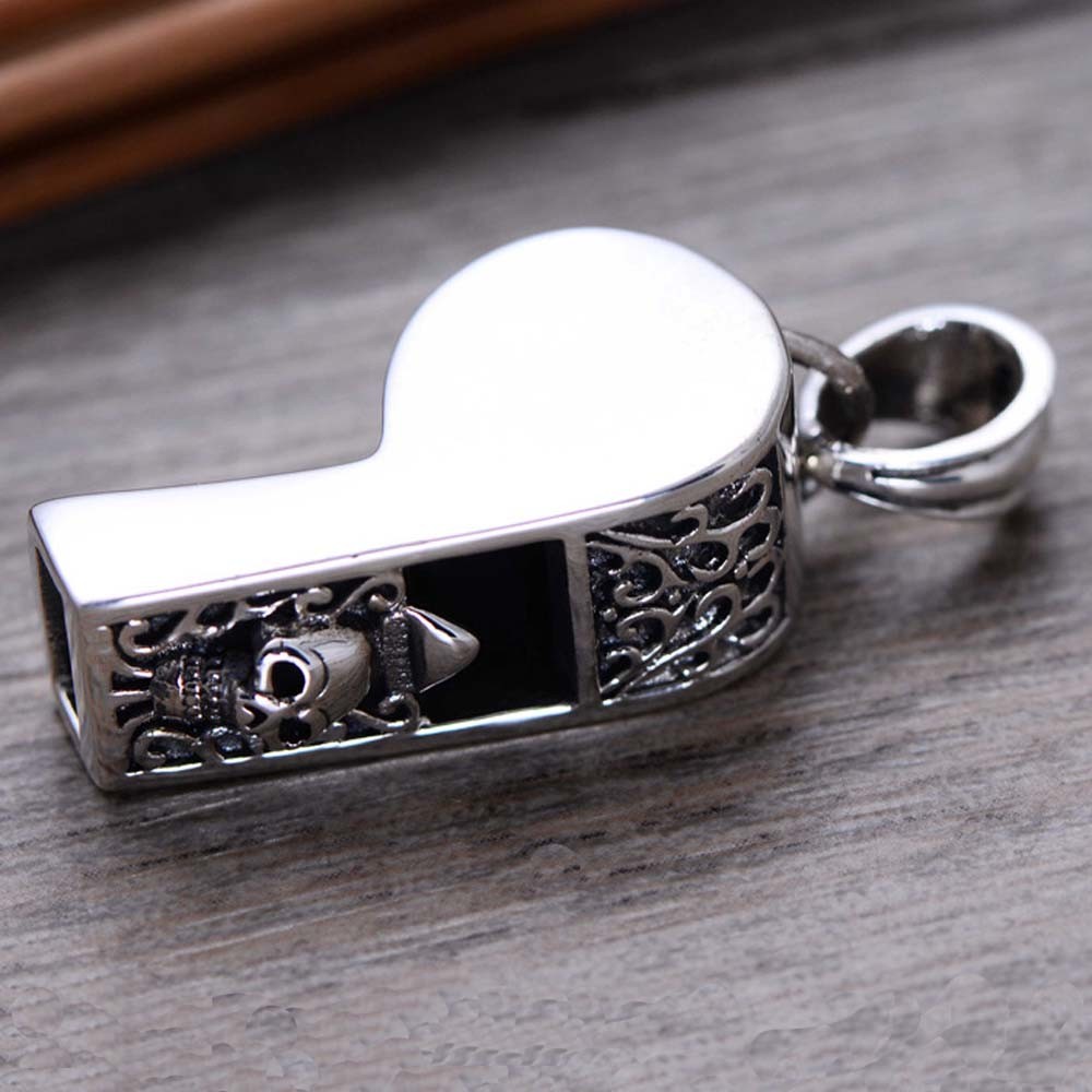 Women Men Necklace Sterling Silver Skeleton Whistle Charm Pendant Wheat Chain (N808061)