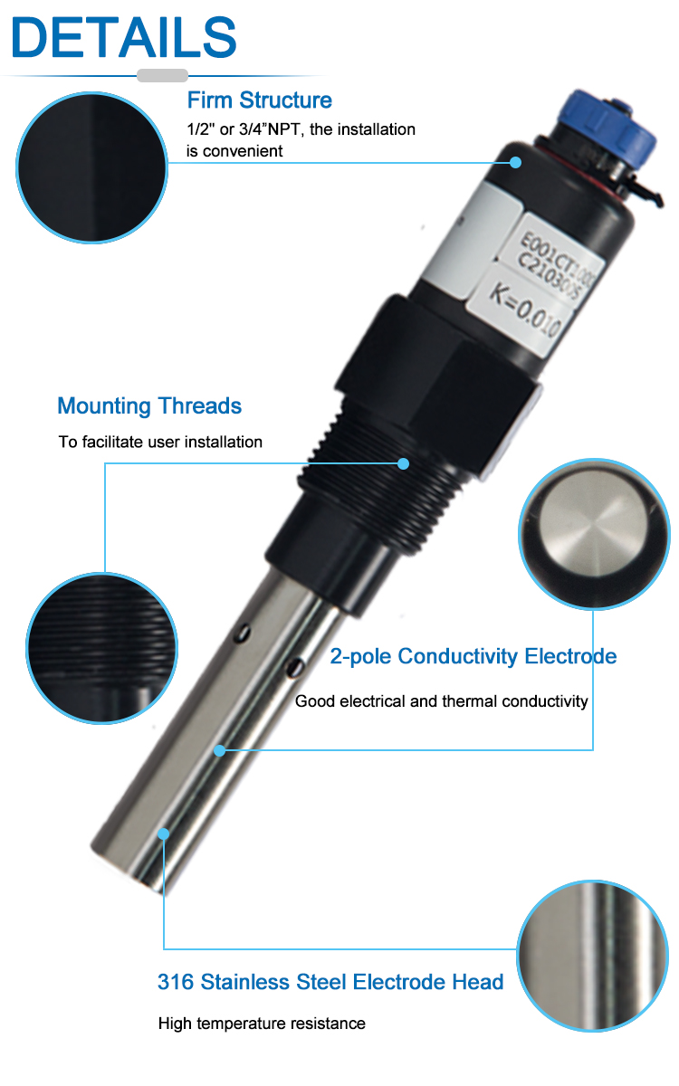 0.01~20μS/Cm K=0.01 Conductivity Electrode For Pure Water Ultra Pure Water