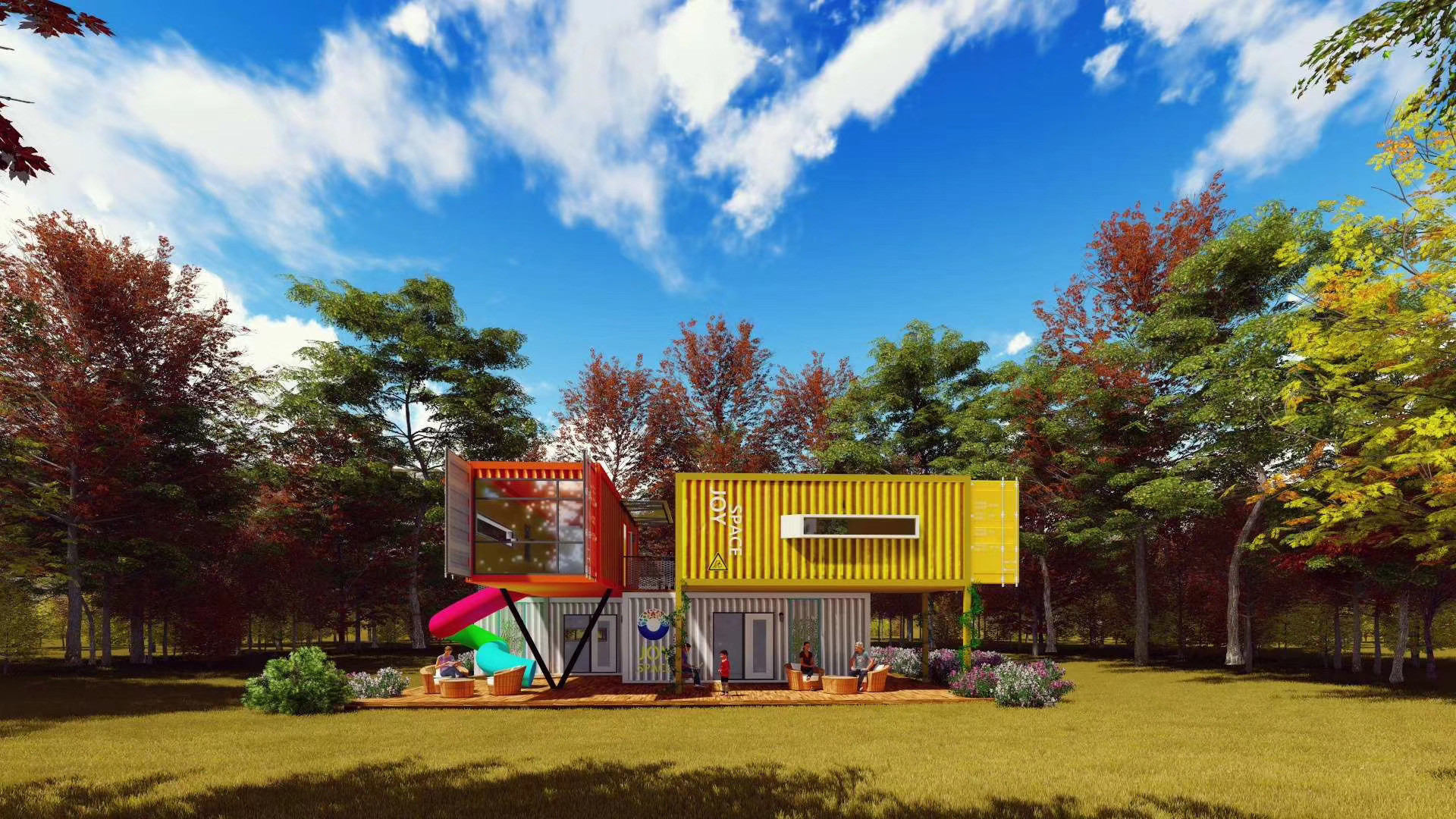 2 Floors Steel Prefab House Family Living With Parking Lot Glass Door