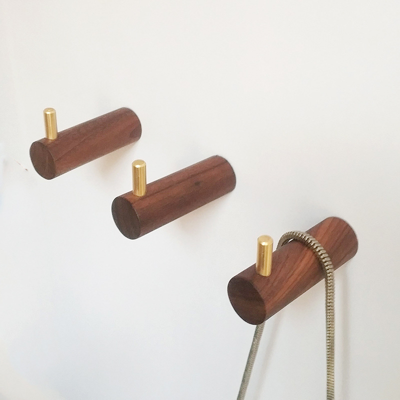Wooden Coat Hook with brass stick -sapele / walnut /Beech wood hat hanger for wall