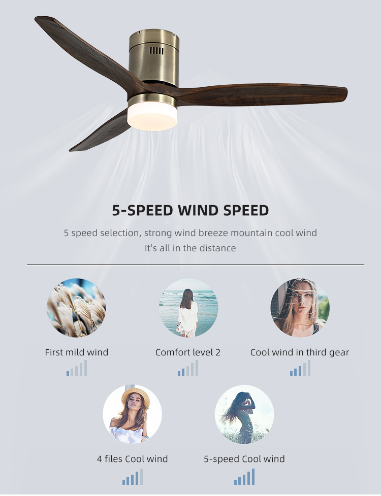 European Style Loft 3000-5000K real Wood Ceiling Fan Light 90lm/w noiseless