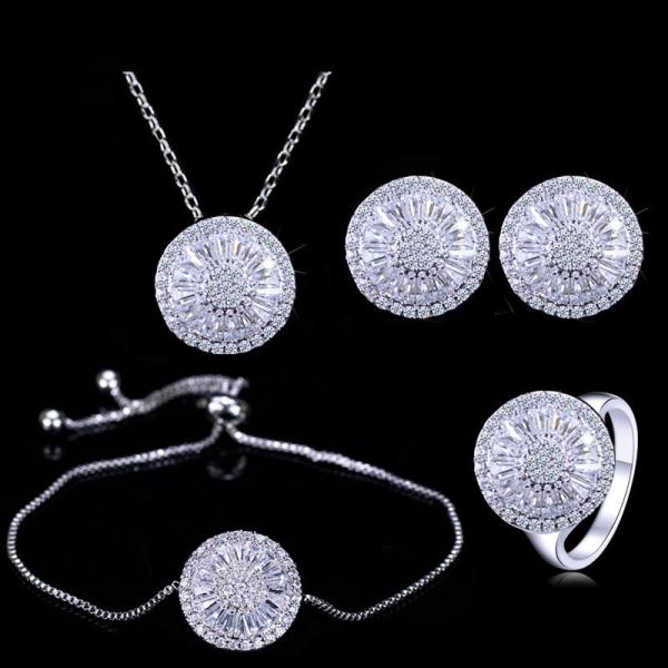 Charming 925 sterling silver white gold plated Cubic Zircon CZ Clear diamond