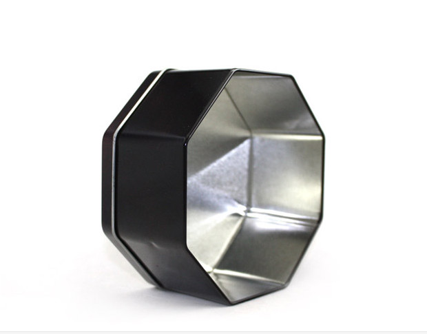 Black Special Shaped Cookie Tin Containers Box With Eight Angles