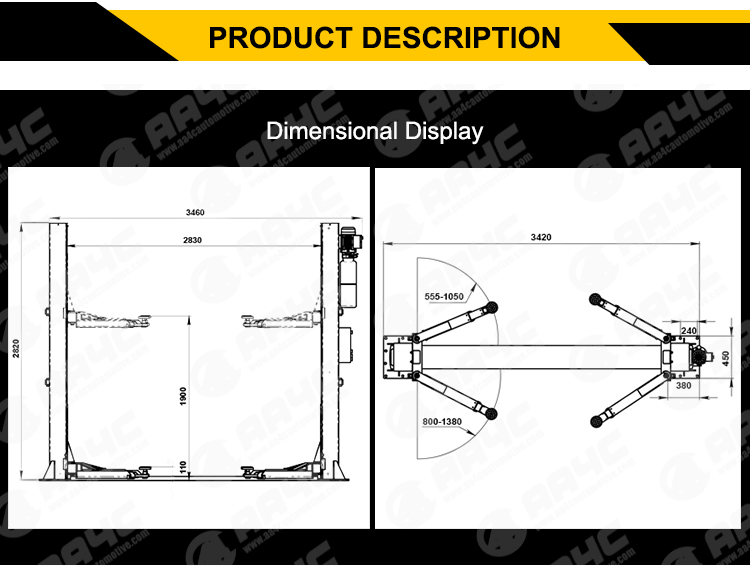 Automotive Two Post Hydraulic Car Lift For 8 Foot Ceiling 4T 8000 Lb Automatic Unlock
