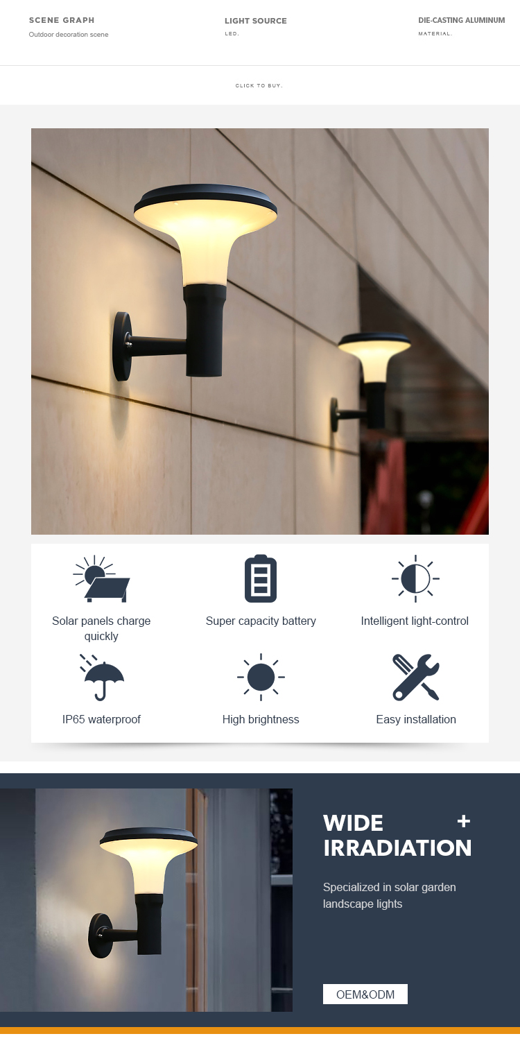 Exterior Wireless Metal Solar Wall Mounted Solar Light IP65 Waterproof For Courtyards