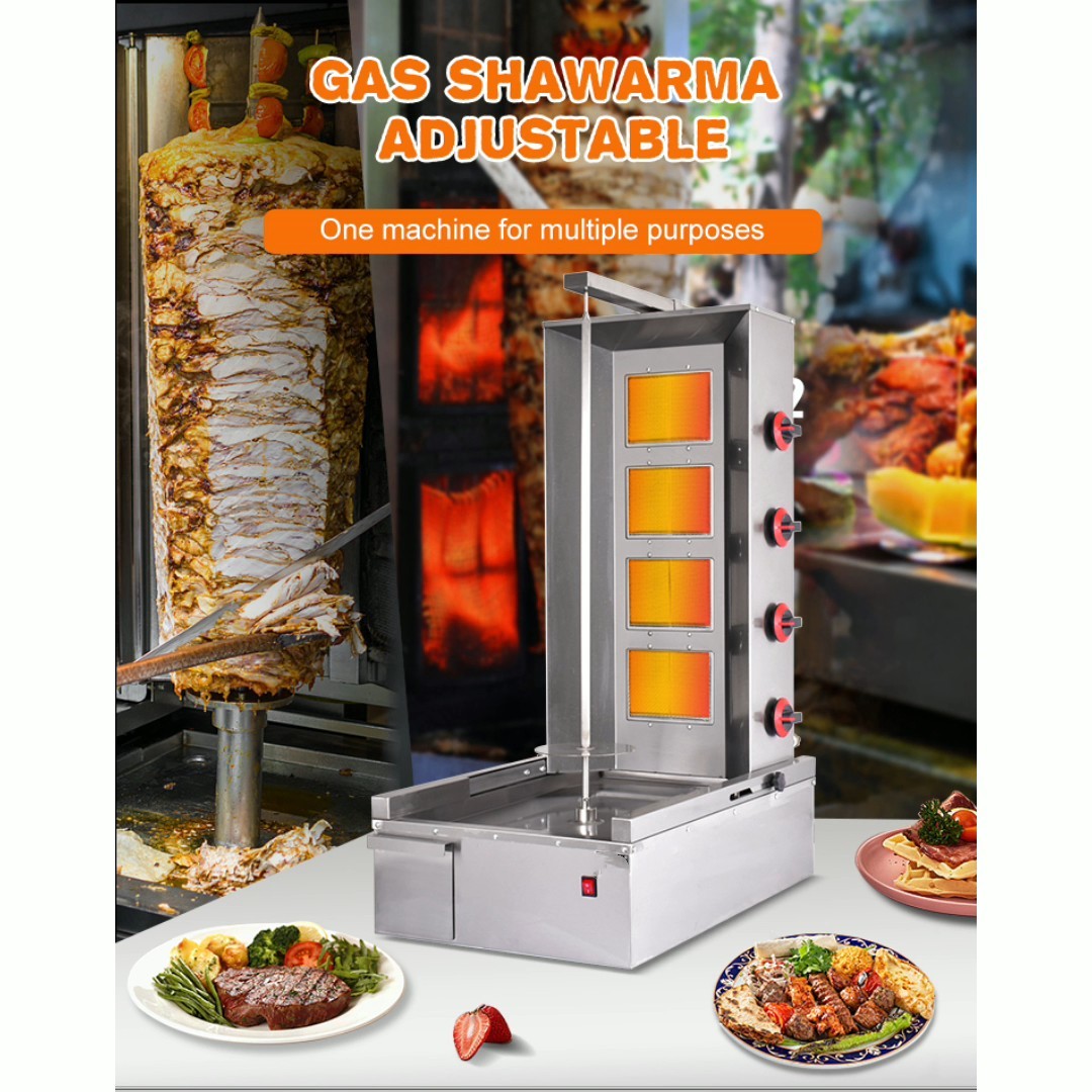 Far-infrared 1.2M Shawarma Grill Chicken Kebab Maker Gas LPG Desktop Commercial Automatic Doner Kebab Cutting Machine