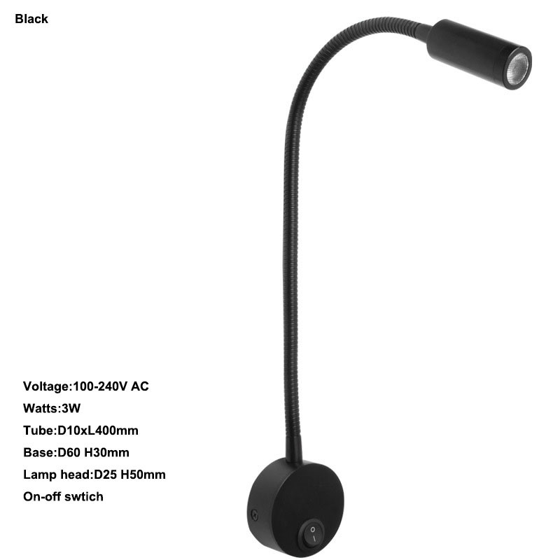 3W manufacturer Snake lamp Bedside Reading wall lamp Hotel Headboard lighting bed Wall Lamp Gooseneck Light
