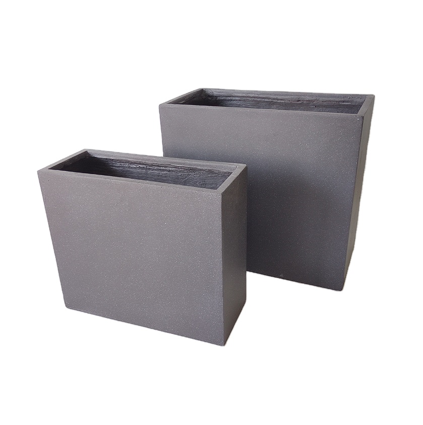 Marble Black Square Shape Fiber Stone Flower Pot 2 14kg Weight Garden Arrangement