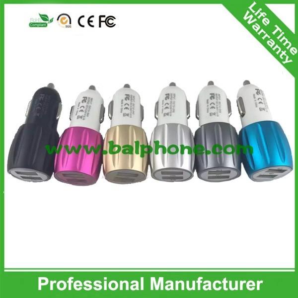 2015 Bestsale Aluminum alloy shell car charger portable 2.1A two port usb car