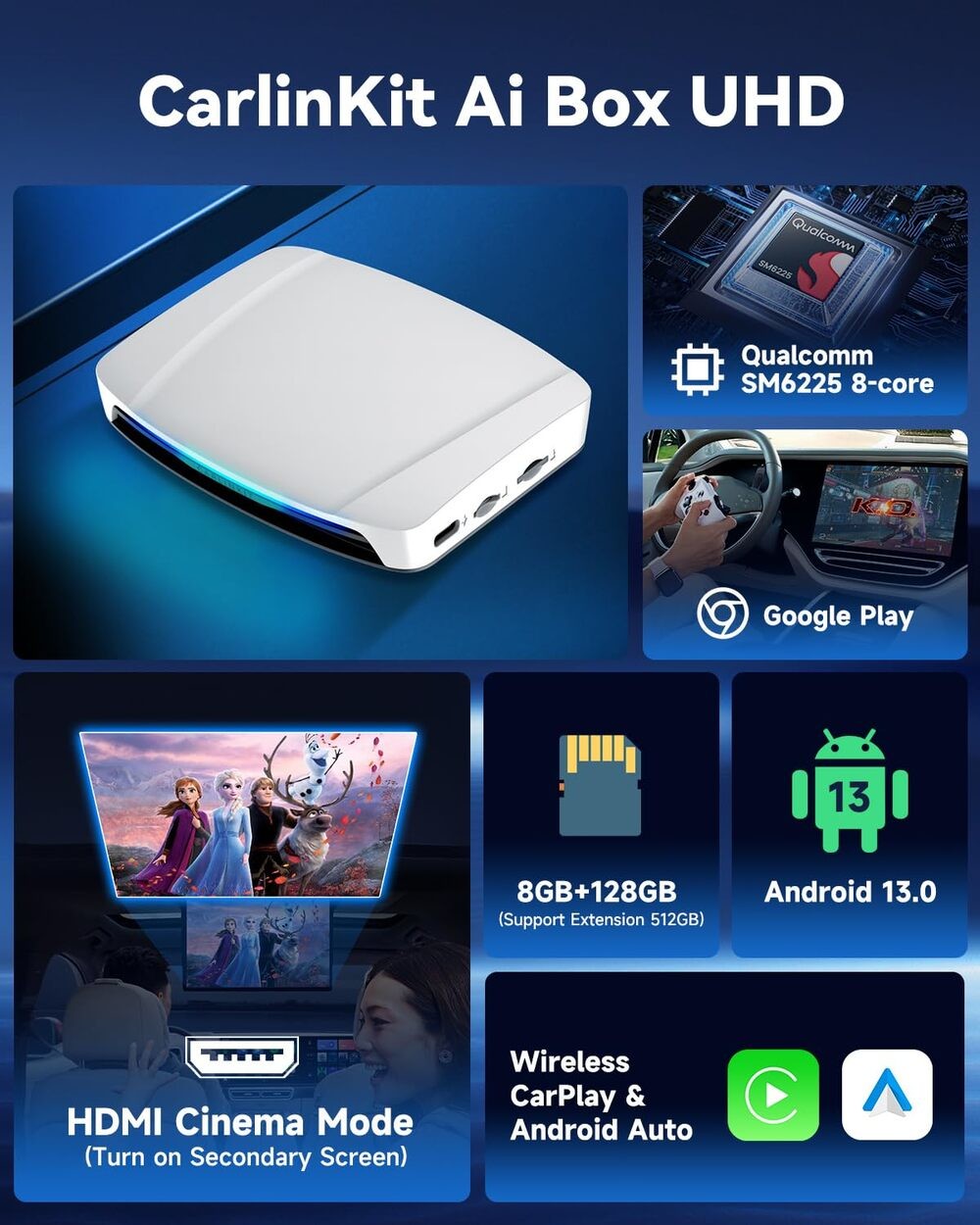  TBox UHD HDMI Wired to Wireless Adapter Carplay Ai Box 128Gb SDM660 Youtube Netflix Car Multimedia Box Manufactures