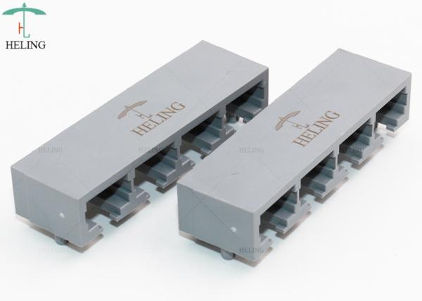Unshielded Ganged RJ45 Female Connector , Gray Housing 4 Port Rj45 8 Pin