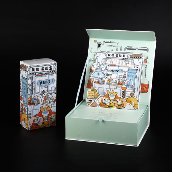 Book Shape FSC Luxury Rigid 3D Pop Up Cardboard Box For Wine Bottle Magnets Flap