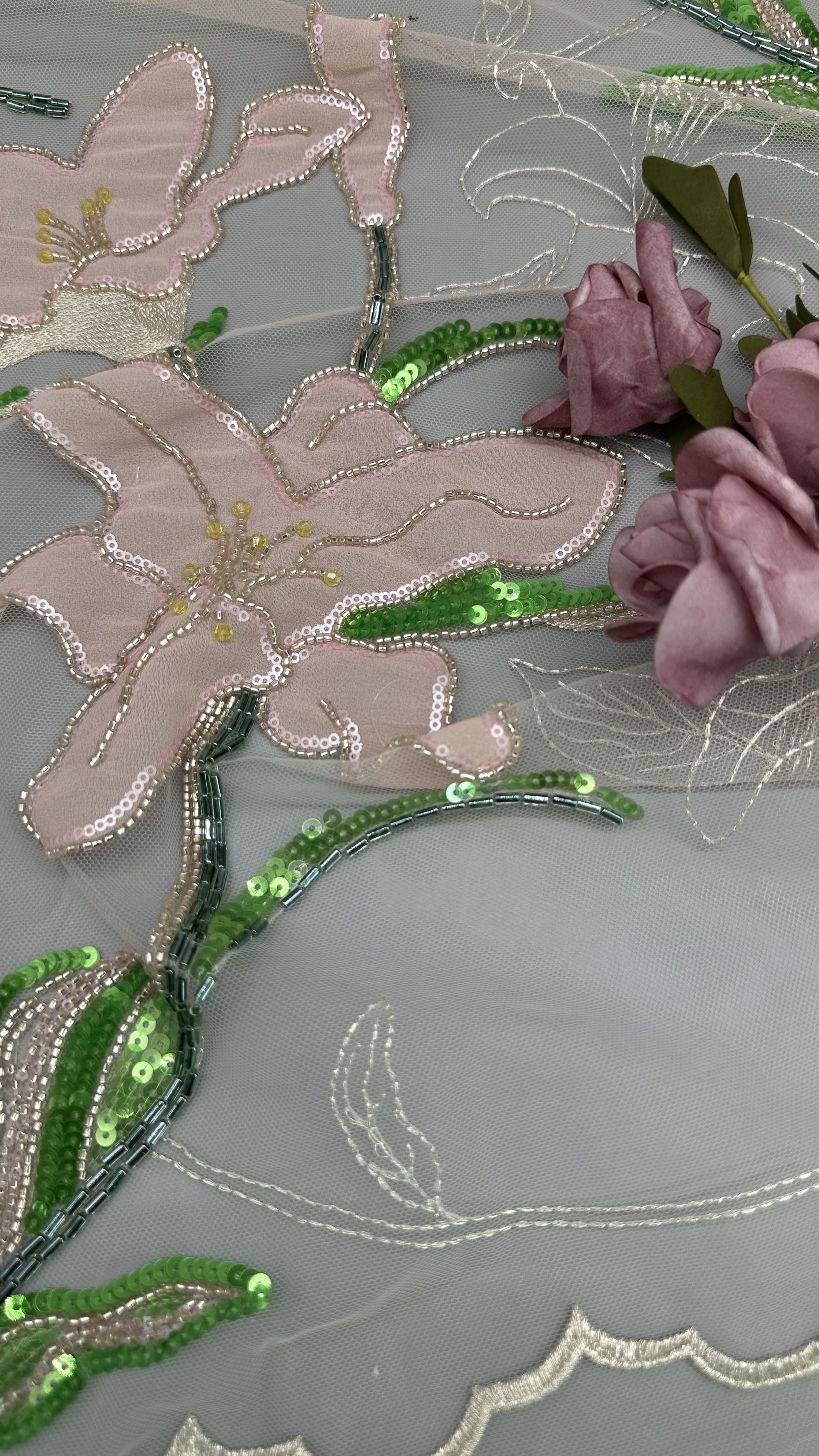 Beaded Embroiderey Lace Fabric Mesh Sequin Floral Elegant Sequin Lace Fabric Luxury Occasion Fabric