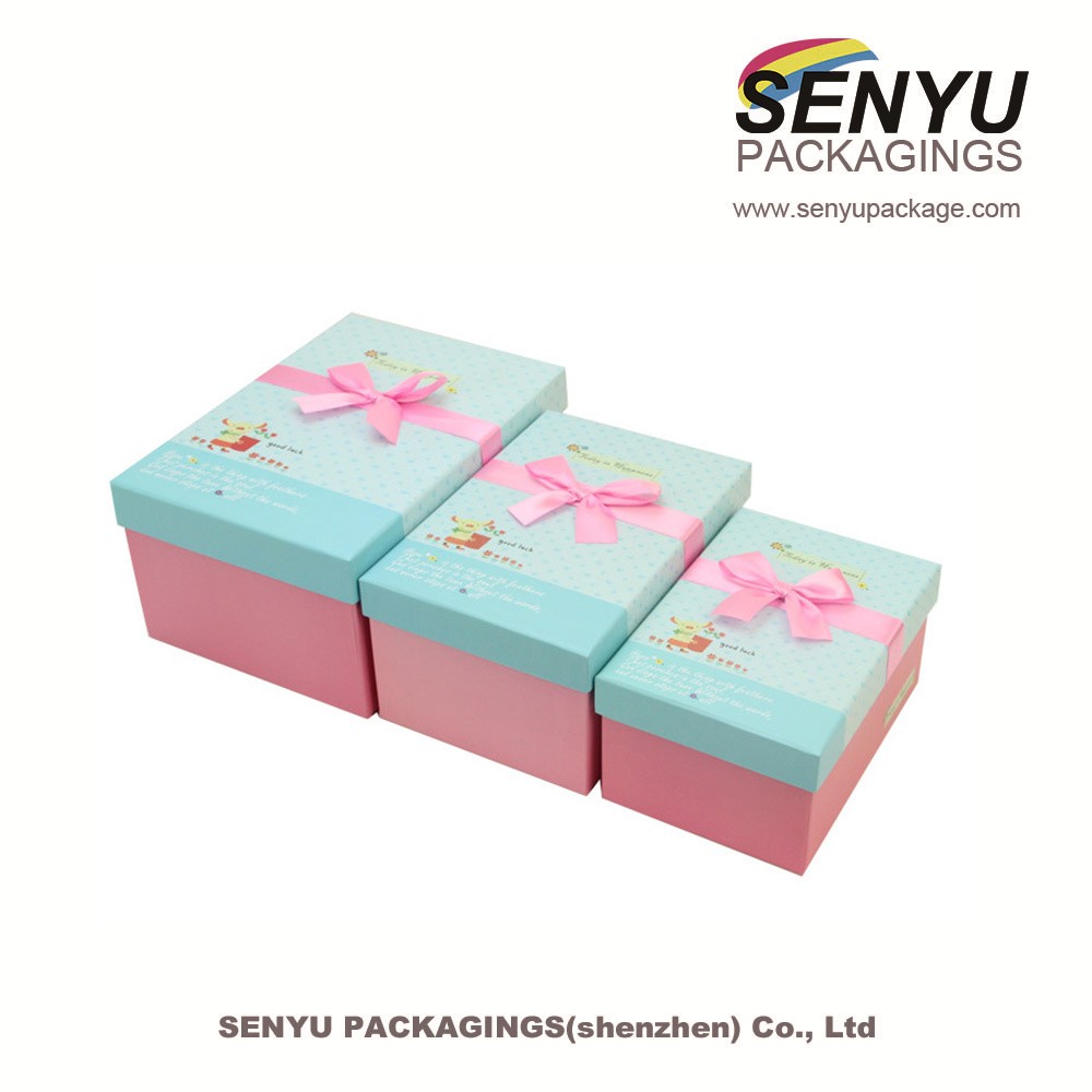Custom Girlfriend Gift Box Packaging Hard Bow Pink Cardboard Packing With Lid