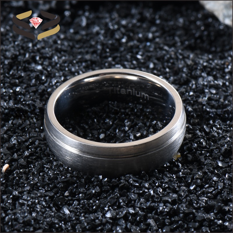 Titanium Engagement Wedding Band Ring Offset Groove Matte Brushed 6mm 8mm for Men Women