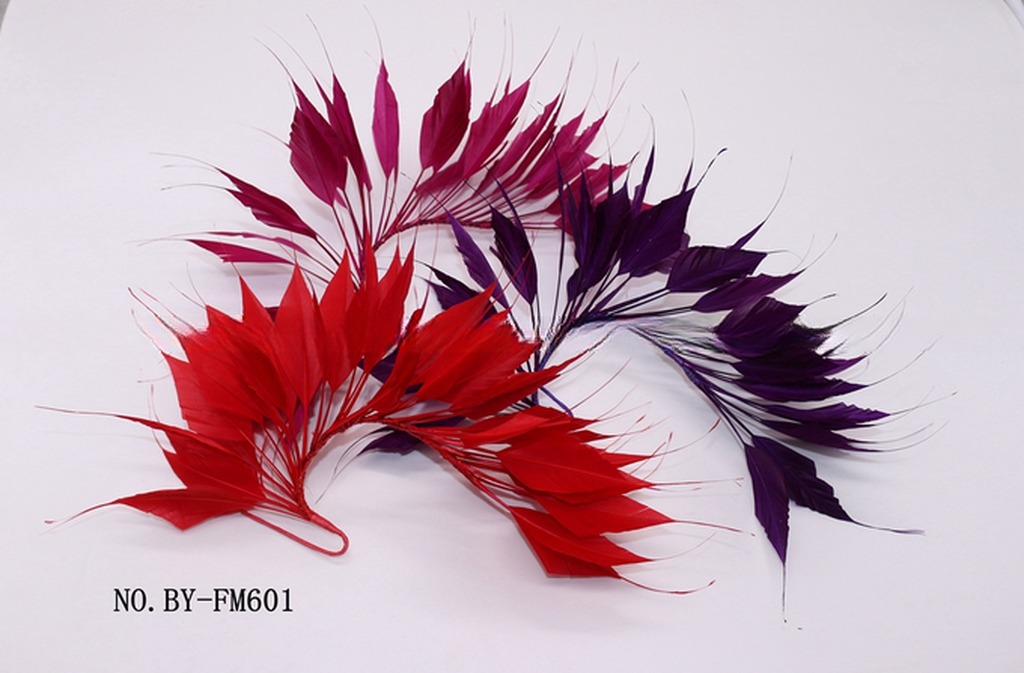 Dyed Millinery Supplies Stripped Goose Feather Flower Mount with Wire Accessory