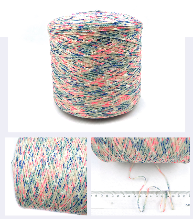 Colorful Ribbon Polyester Cotton Tape Yarn For Hand Knitting