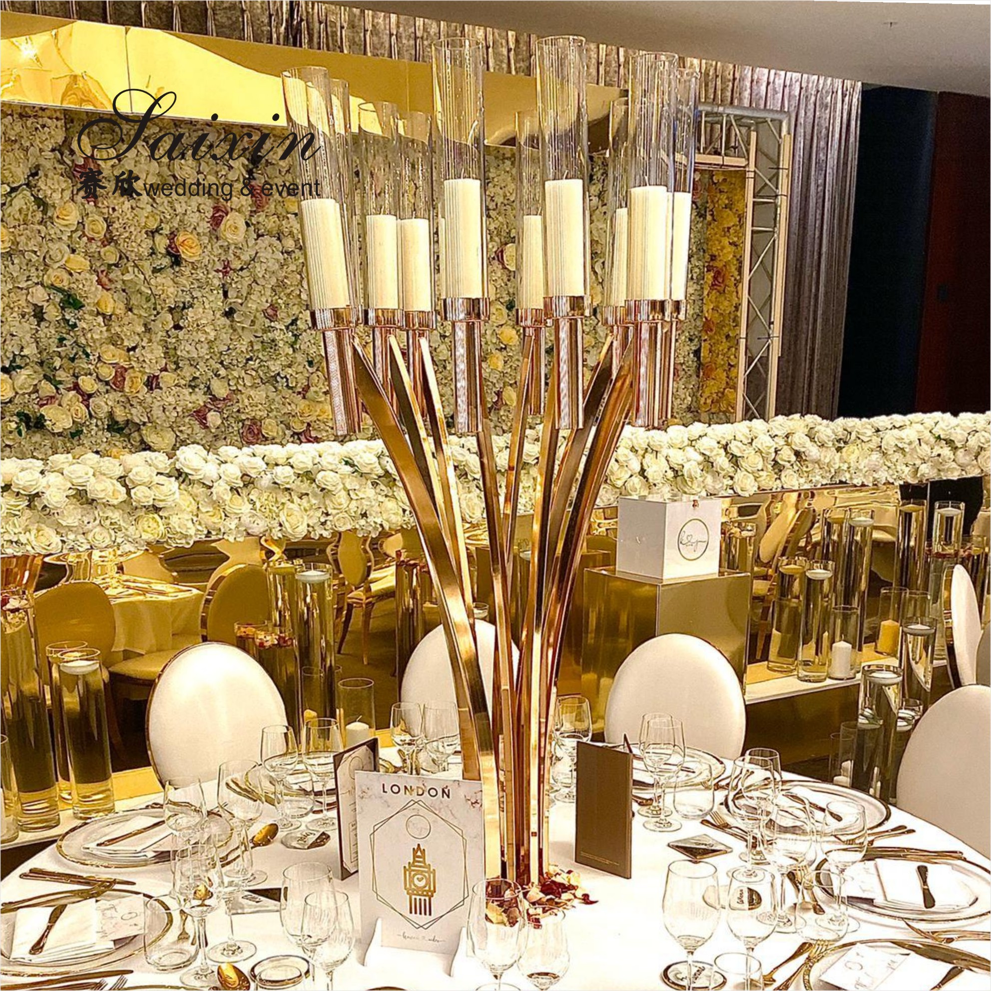 ZT-396 Wedding decoration materials crystal metal candle stand for centerpieces