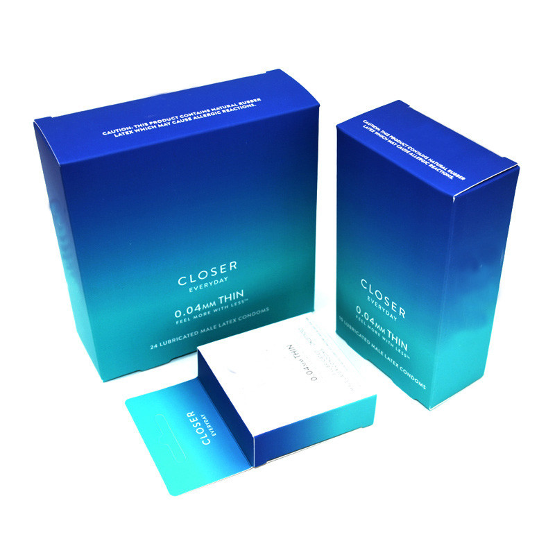 Offset Printing Cosmetic Packaging Boxes Crepack Foldable One Piece Soft Touch Laminated Paper Condom Color Box