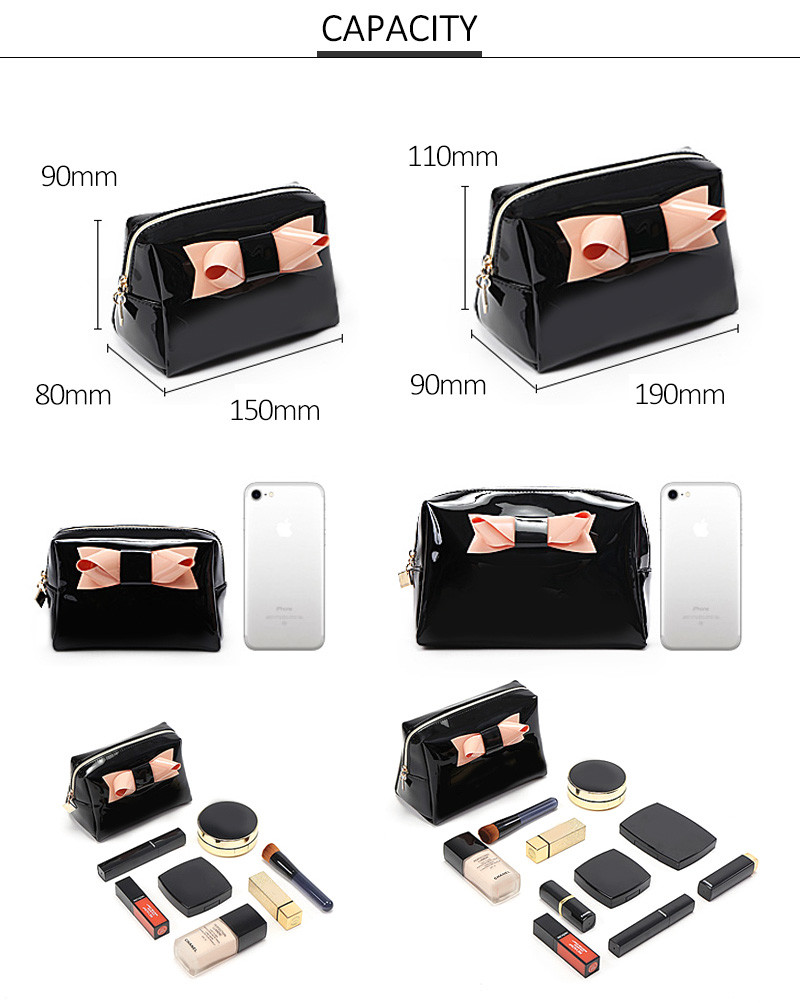 Portable Multi Functional Small Black Travel PU Makeup Bag