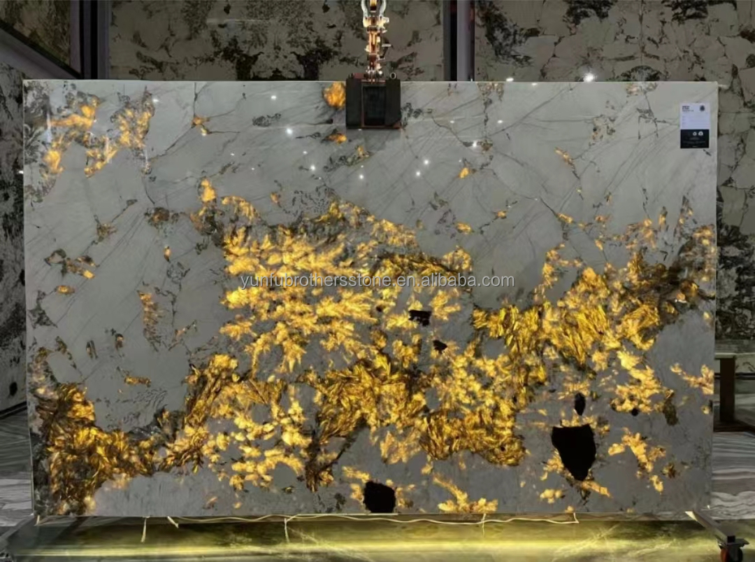 Interior Wall Cut-to-Size Glazed Snow Mountain Silver Fox Marble Stone in Polished Finish