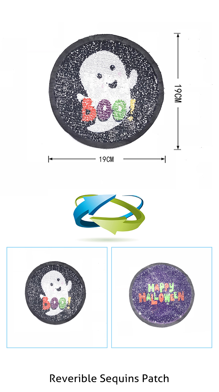 Halloween Ghost Sequin Embroidery Patches Iron On / Sew On Style DIY Badge