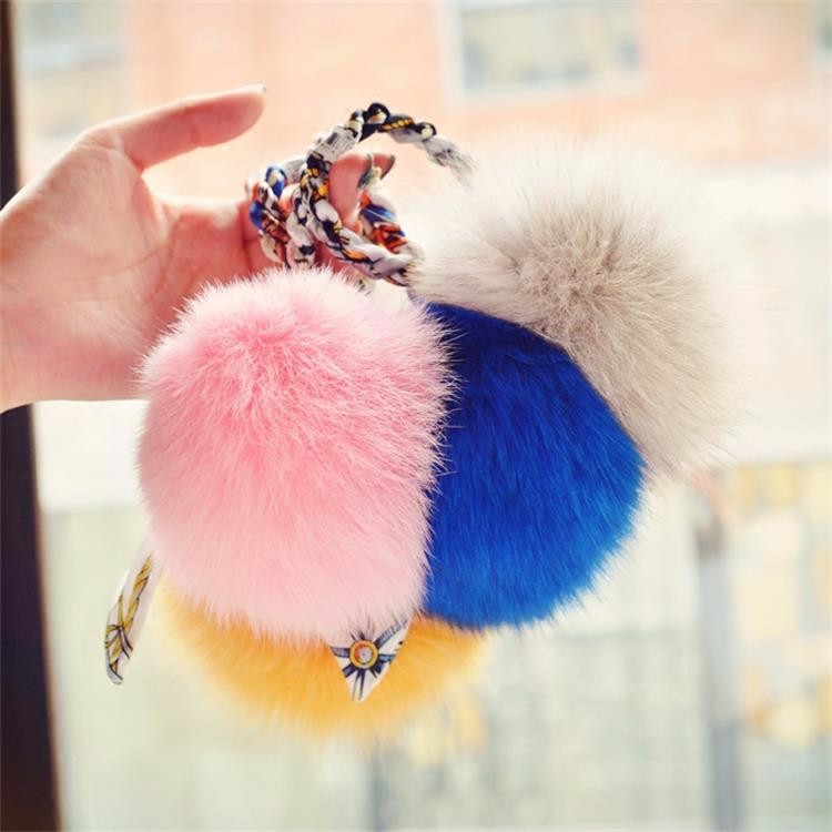 New fancy cute cheap faux fox fur pom pom ball key chain / Small pom pom key chain / Animal pom pon
