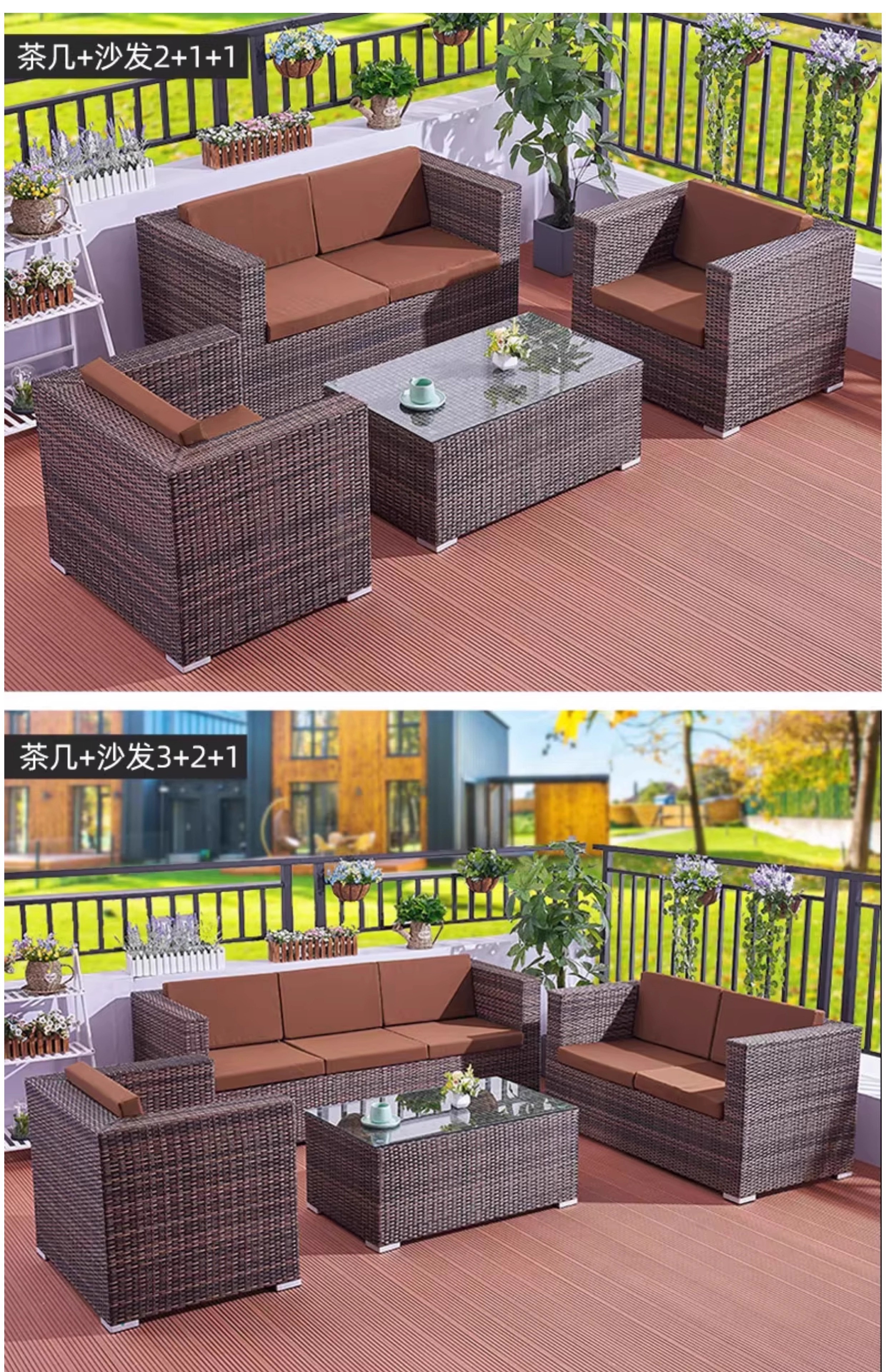 Outdoor Wicker Sofa, Garden Waterproof and Sunproof Rattan Chair Set, Patio Terrace Rattan Furniture