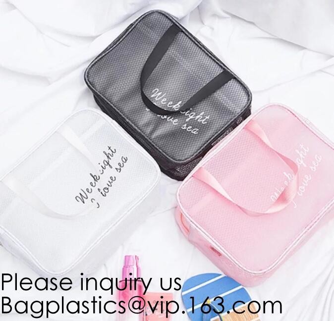 Clear Zipper Pouch with Strap Makeup Bag PVC Cosmetic Pouch,Printing Clear Zip lockk Cosmetic PVC Pouch, bagease, bagplast