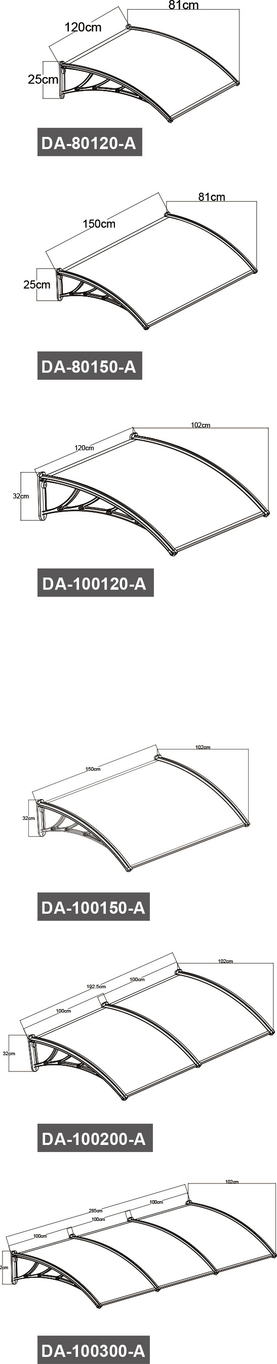 PC Window Door Canopy Awning , Waterproof Pergola Canopy 80x120cm 80x150cm
