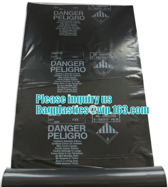 Hazardous Waste Yellow Plastic Bag Asbestos Garbage Bag,large size thicker LDPE asbestos remove bags,asbestos garbage ba