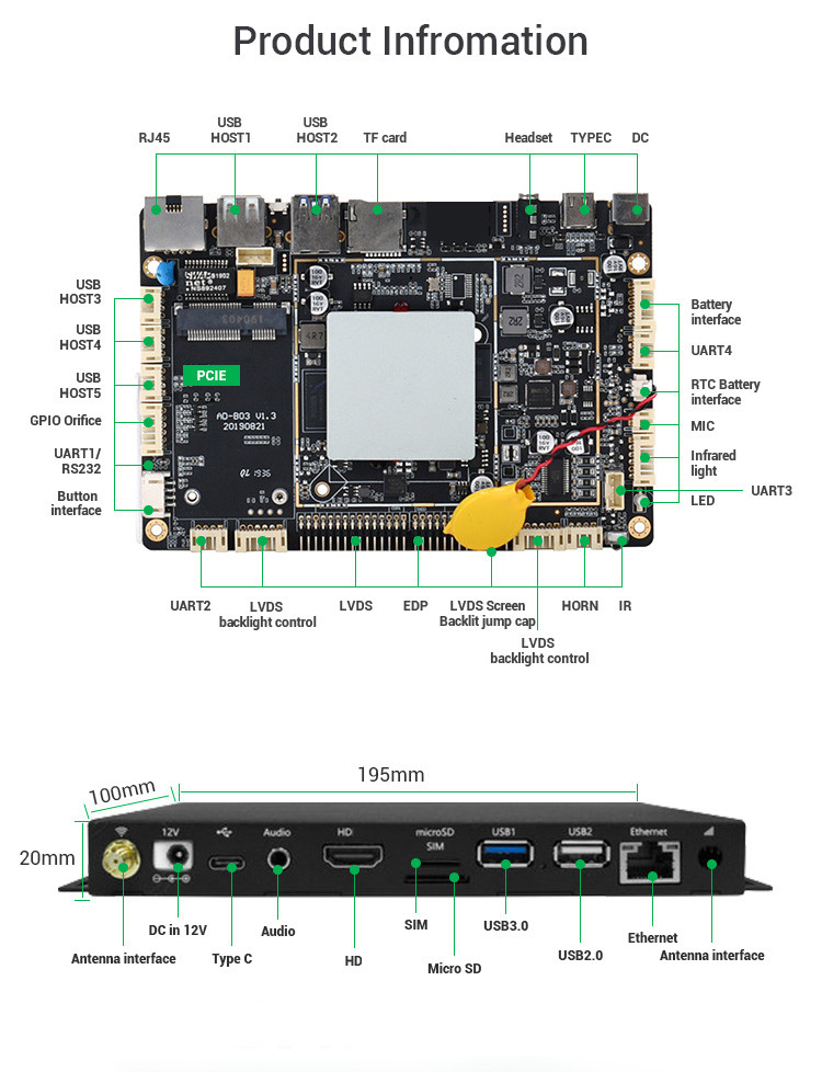 Black Metal Media Player Box 4K 60FPS EDP LVDS HD Ethernet Android Linux Operating System