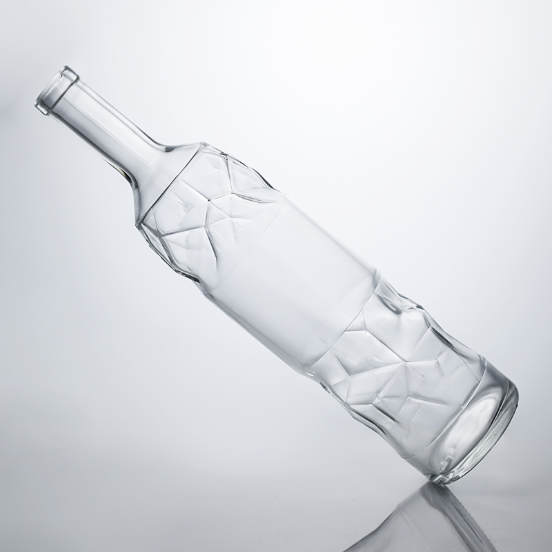 Highly Durable Liquor Glass Bottle with Embossed Pattern and Cork Stopper Perfect