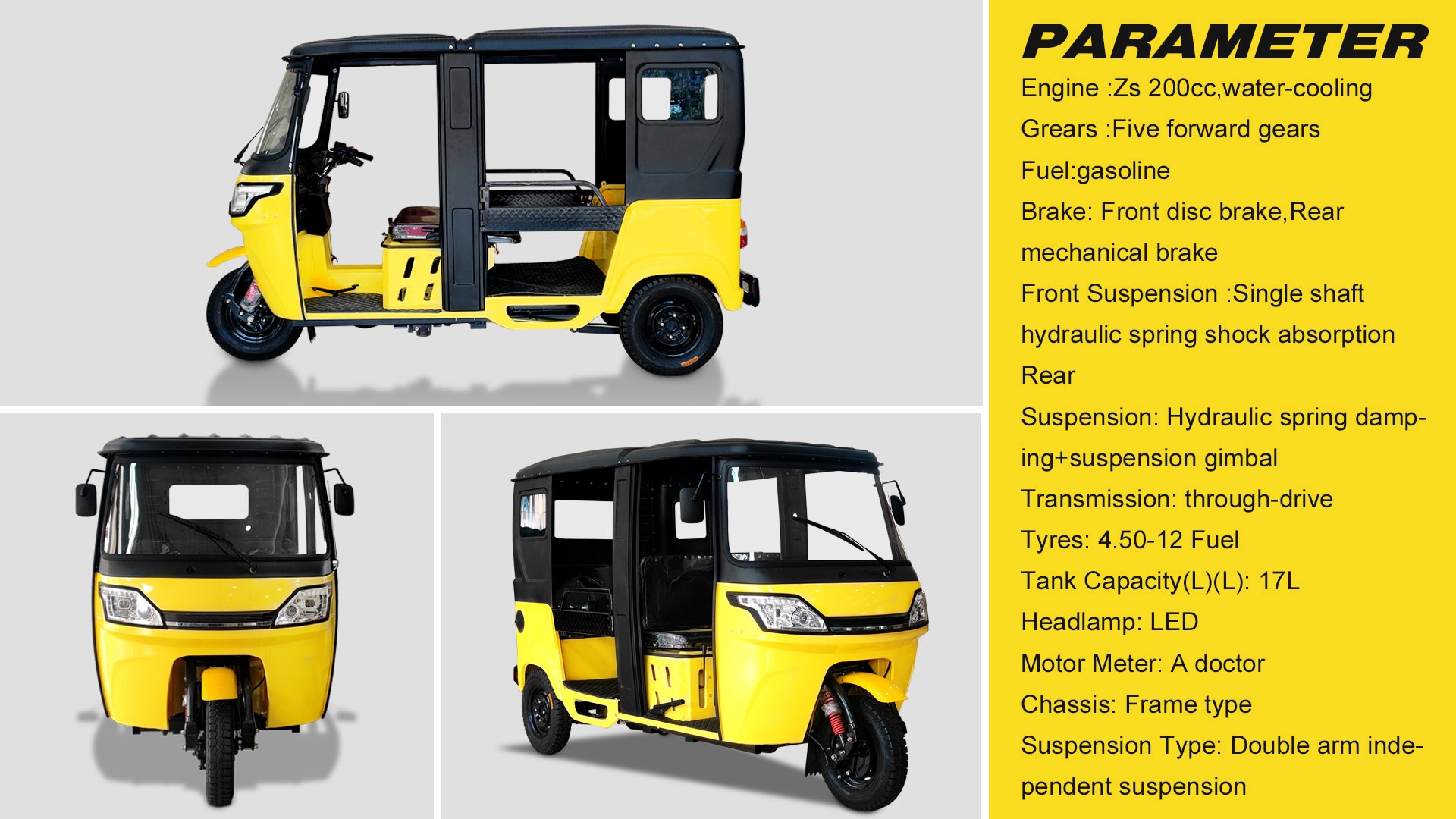 Three Wheeler Auto Rickshaw for 6 Passengers Grade Ability ≥25° and Tire Size 4.5-12