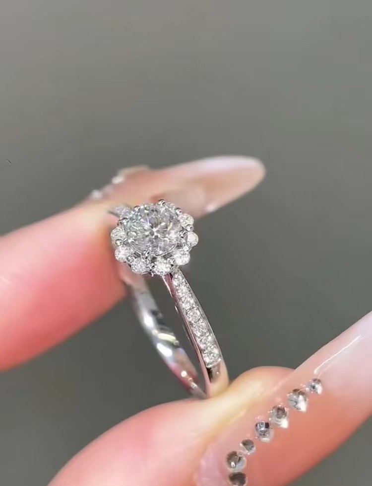Sunflower Lab Grown Diamond Rings Gift Proposal Engagement Wedding Rings