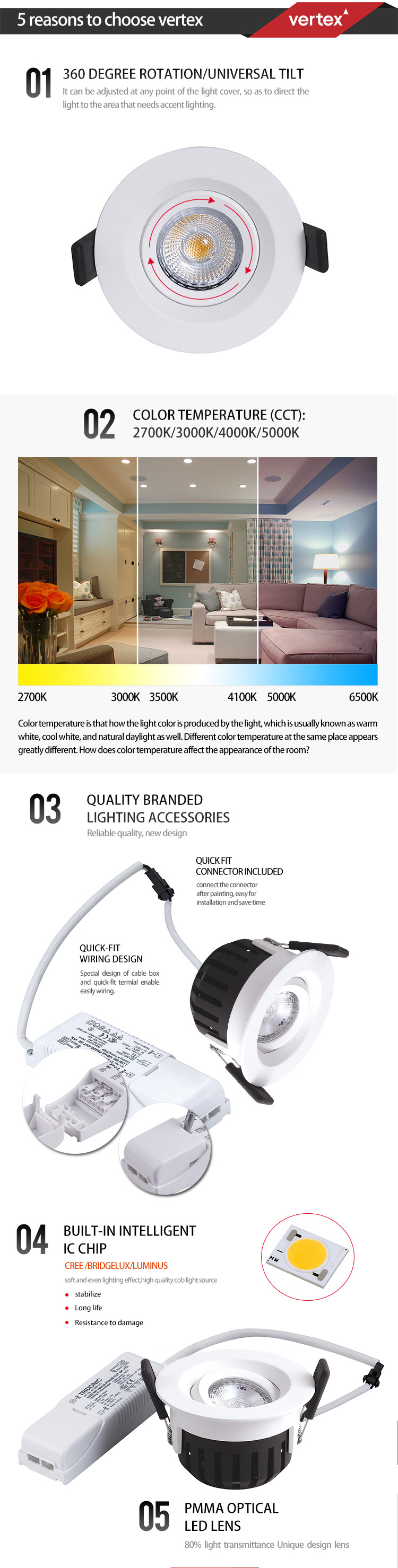 Adjustable Ceiling 8W Dimmable LED Downlights Brush Nickel