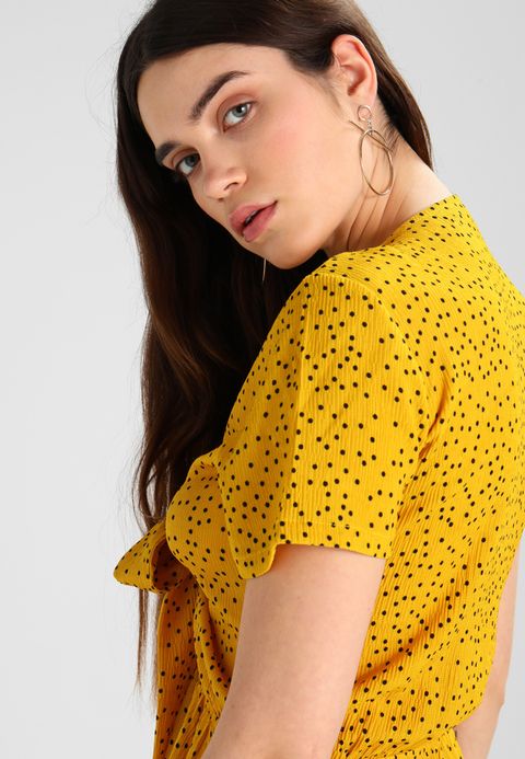 Glamorous Day Dress Bow Tie Sexy Yellow Polka Dot Dress Women