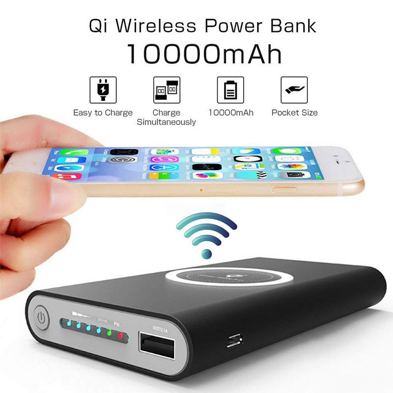Wireless Qi Length 135mm Personalised Power Bank Black White Grey
