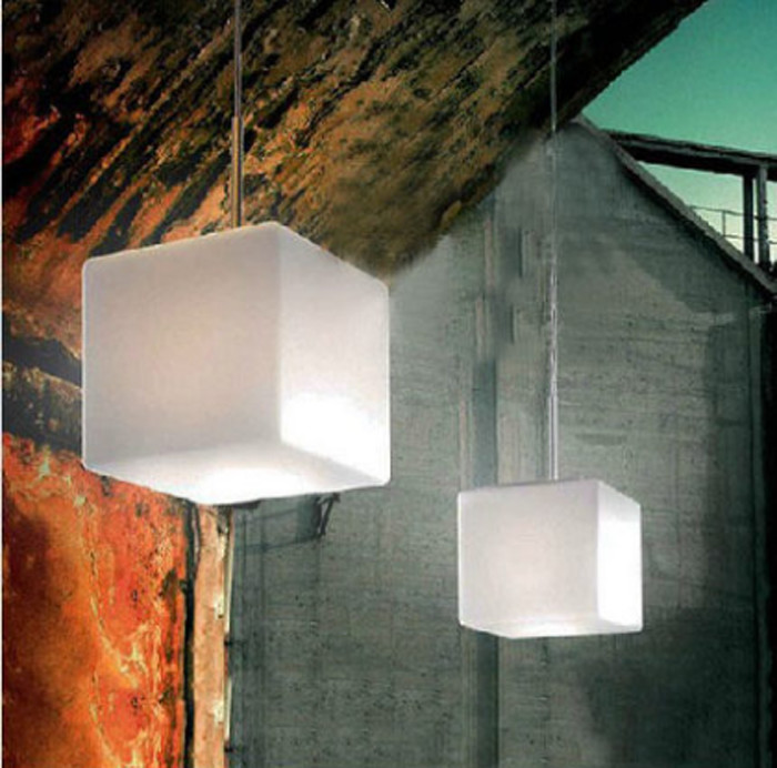 Modern Cubi Pendant Lamp milk white cubic glass cube Suspension Light（WH-MI-334）