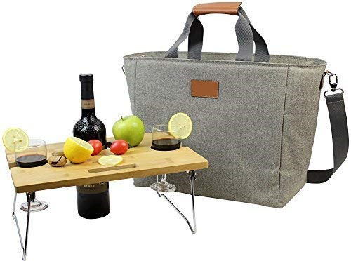 Portable 40L Large Insulated Cooler Tote Bags With Bamboo Wine Table Recyclable