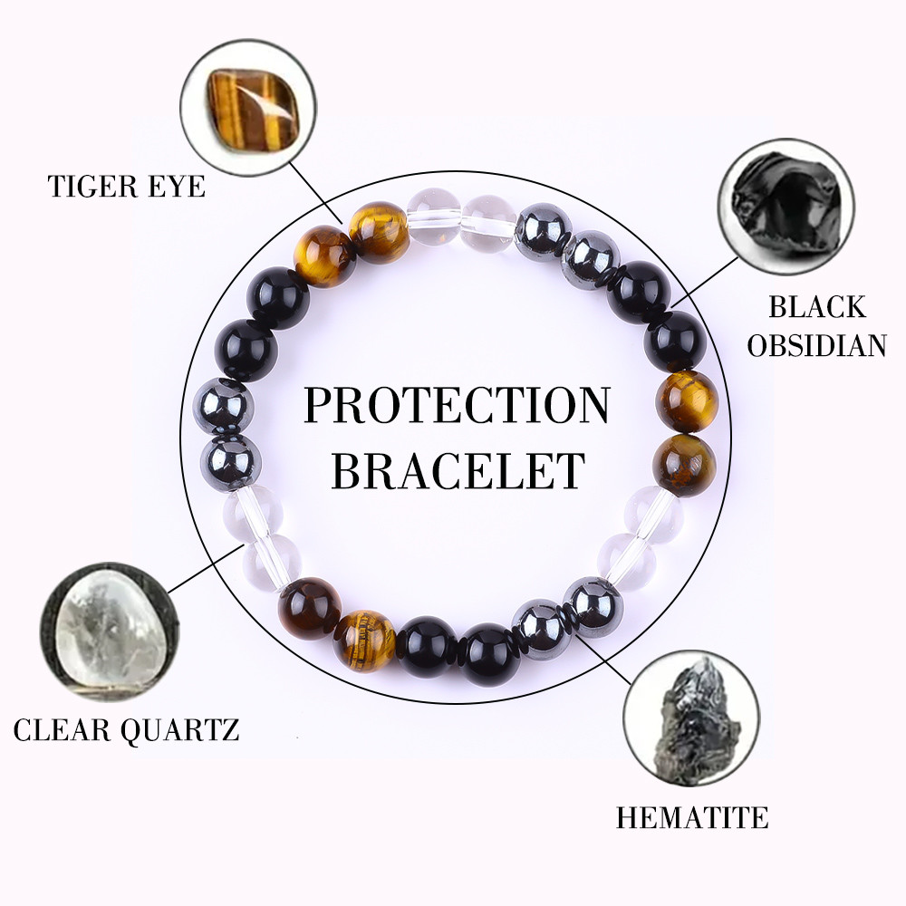 Handmade Elastic Natural Crystal Gemtone Bead Protection Bracelet for Healing