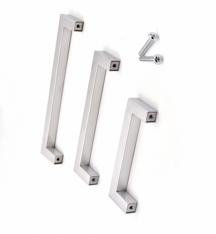 224mm Brushed Stainless Steel U Shape Silver Furniture Handle With Screws