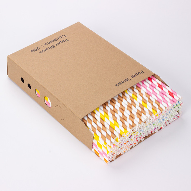 Colorful Paper Straw for Beverage Drinking Degradable Natural 197*6mm Wrap Paper