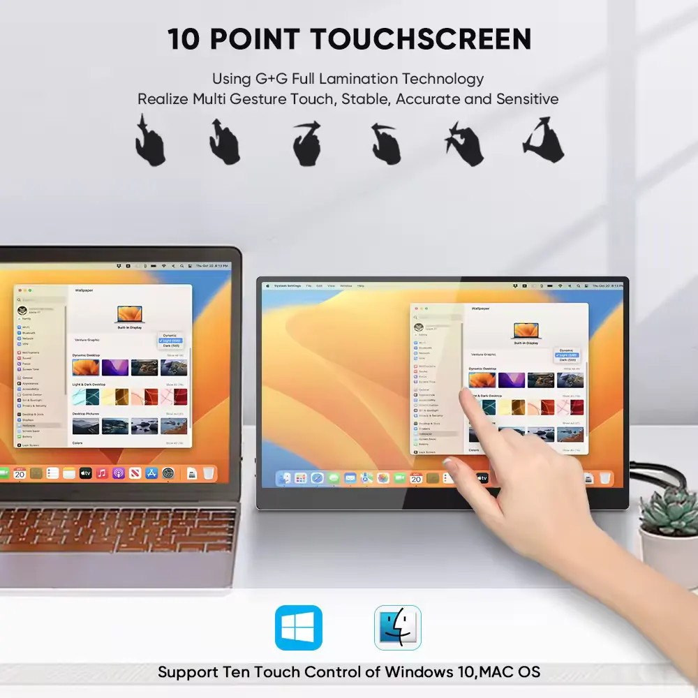14inch 1080P Portable Touch Monitor With Stand Touchscreen Slim For Laptop